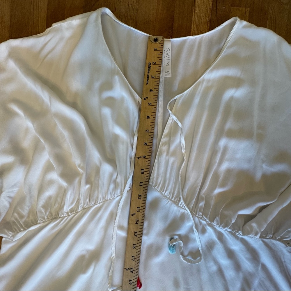 SWIM by CACIQUE Lane Bryant Cover-up White Black Red Tassels Tie Front 18/20 XXL - Picture 11 of 12